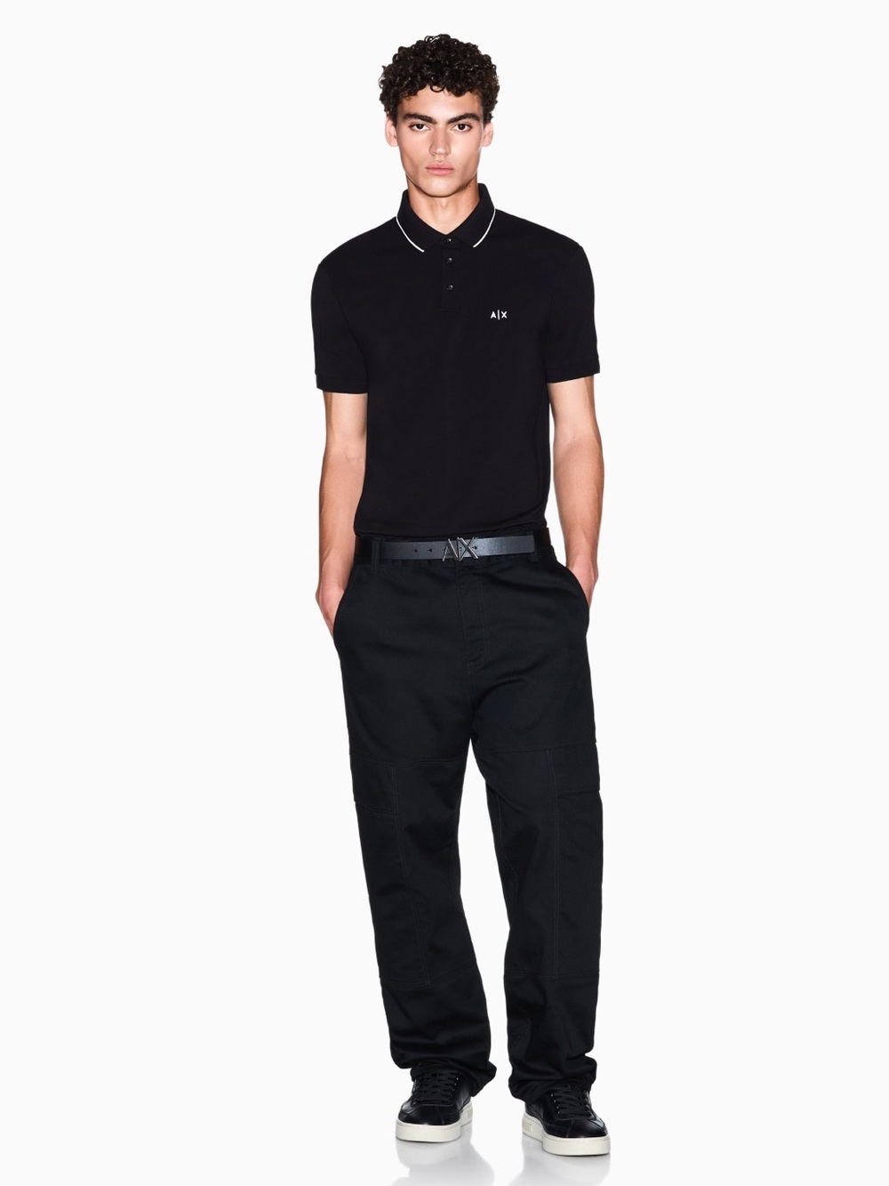 NWT Armani Exchange A|X Black Textured Polo Shirt Large